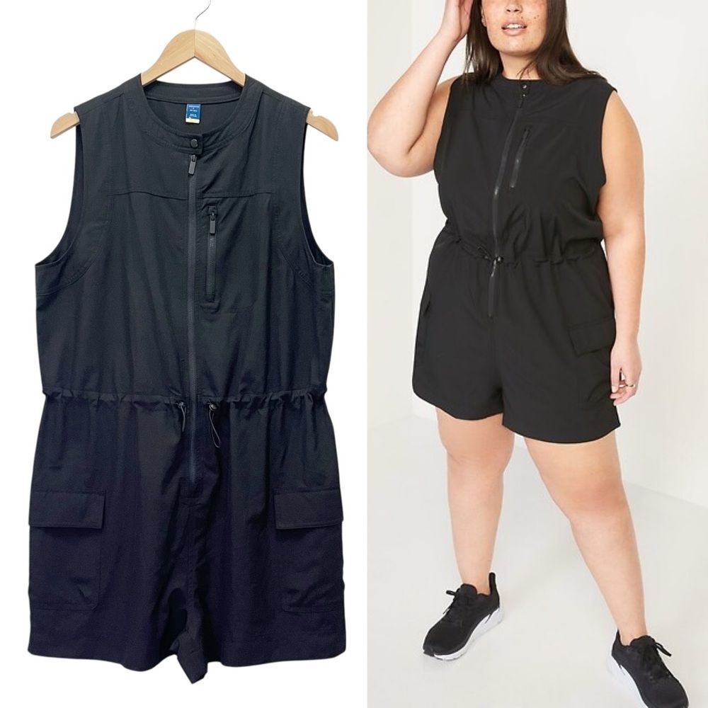 Old Navy StretchTech Romper Black Size Large Quick Dry Sleeveless Zip Pockets